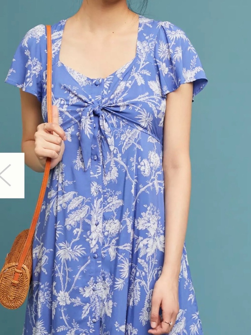 Anthropologie Maeve Jill Floral Tie-Front Flutter Sleeve Midi Dress size 4